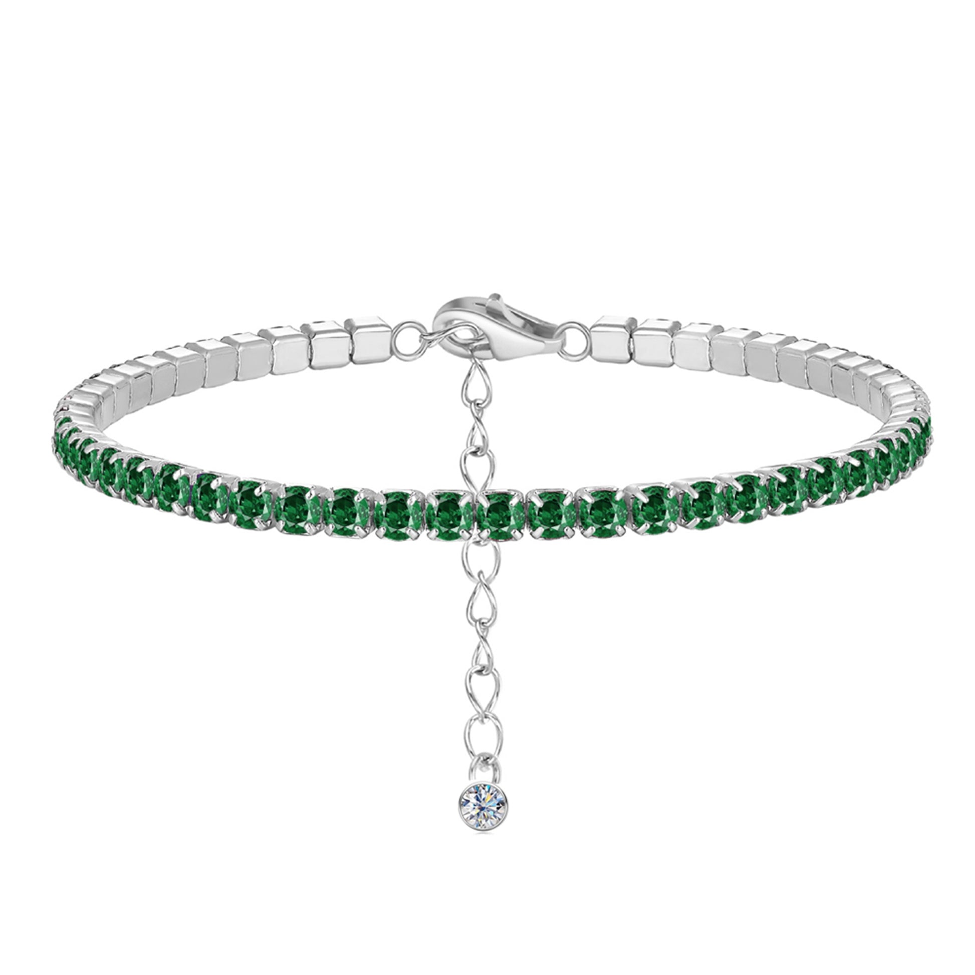 Bratara tennis din argint cu cristale zirconiu verzi cesini