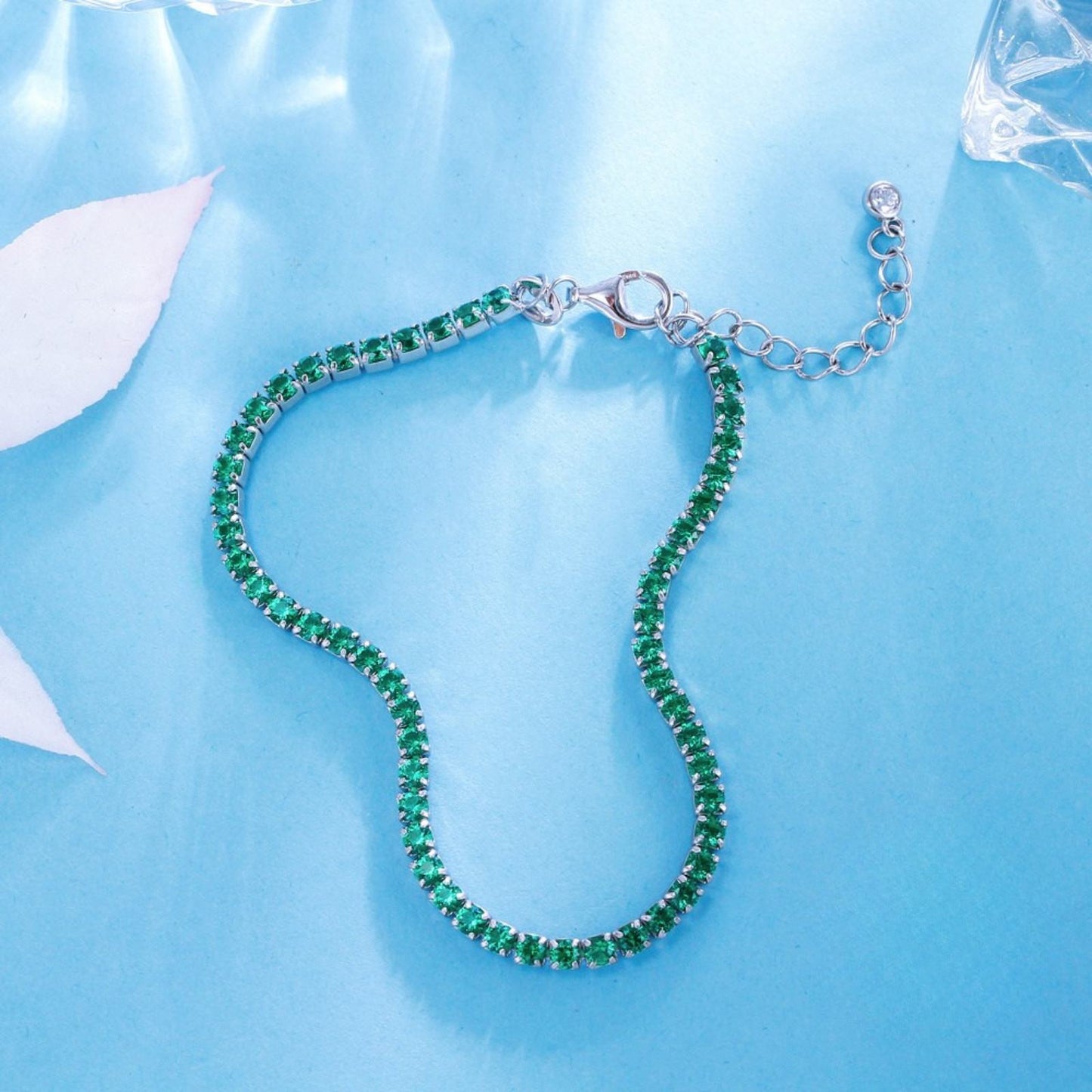 Bratara tennis din argint cu cristale zirconiu verzi cesini cadou