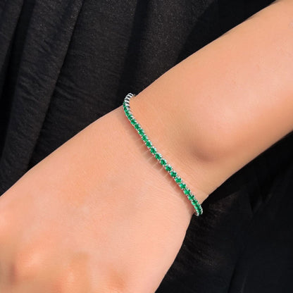 Bratara tennis din argint cu cristale zirconiu verzi cesini femei