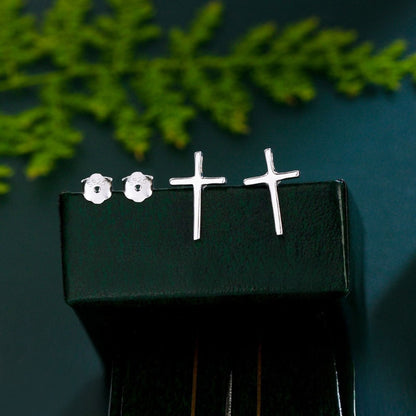 Cercei din argint model cruce simpli fara pietre cesini cadou