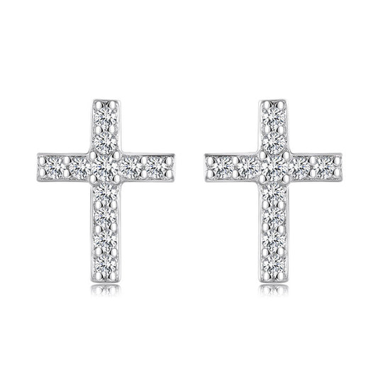 Cercei din argint model cruce cu cristale zirconiu cesini