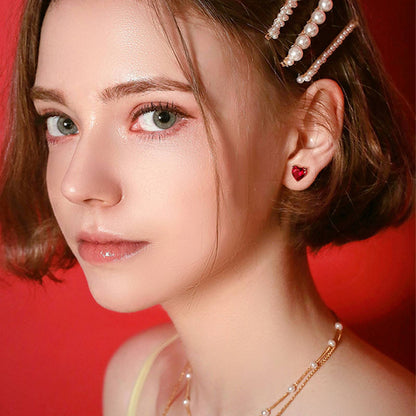 Set din argint elegant colier si cercei cu inima si rubin rosu cesini cadou