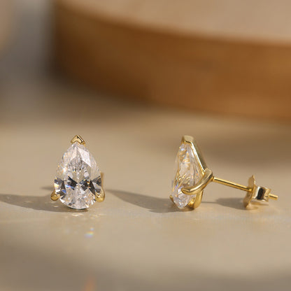 Cercei din argint placati cu aur eleganti lacrima cu cristale zirconiu cesini cadou