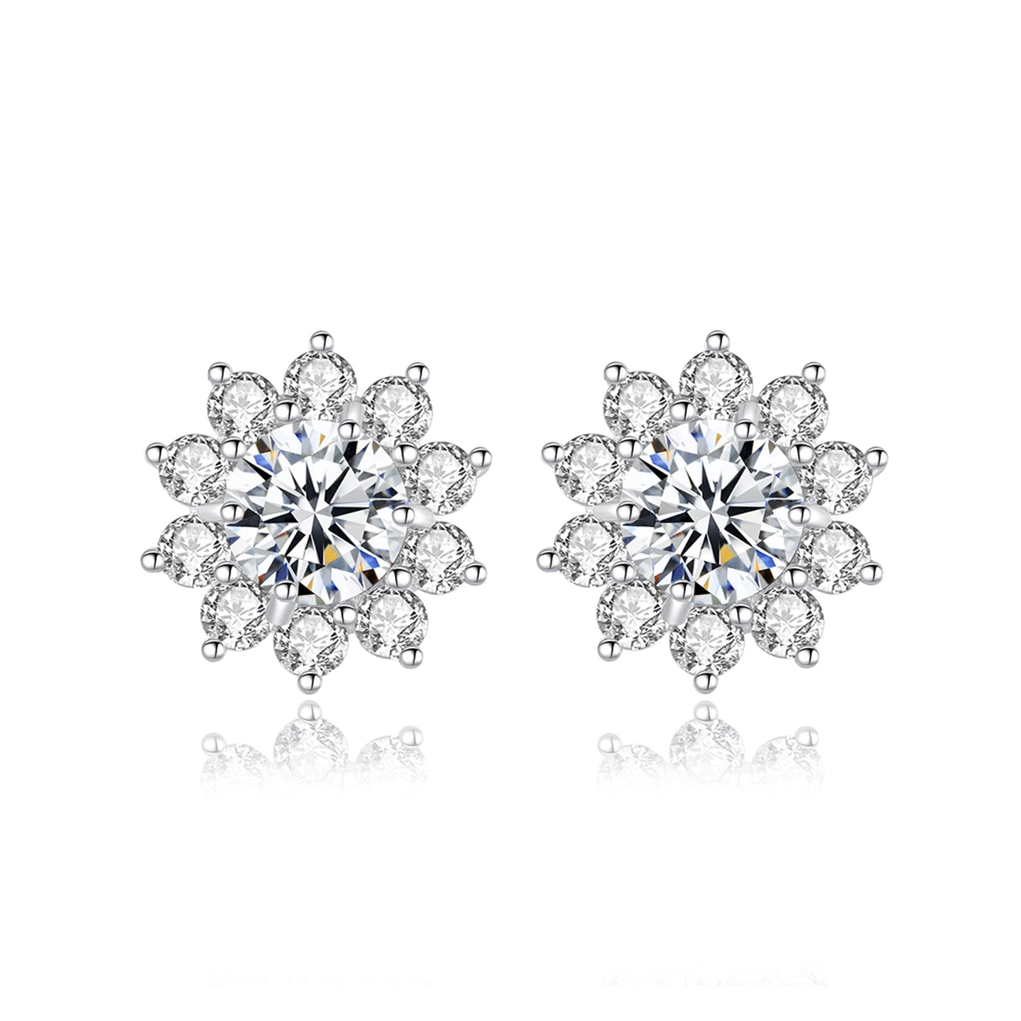 Cercei din argint eleganti floare cu moissanite cesini