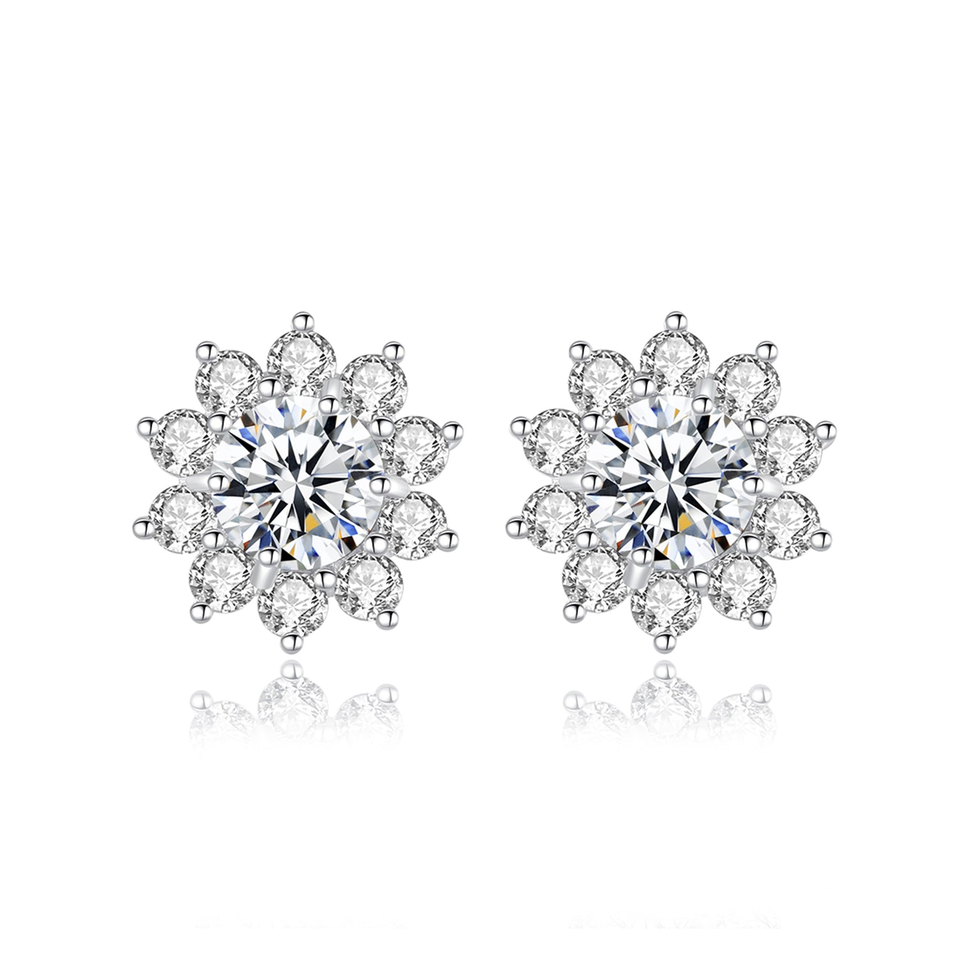 Cercei din argint eleganti floare cu moissanite cesini