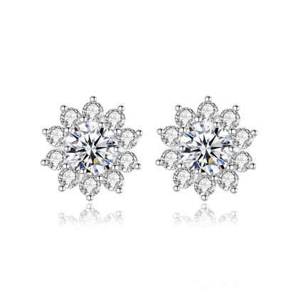 Cercei din argint eleganti floare cu moissanite cesini