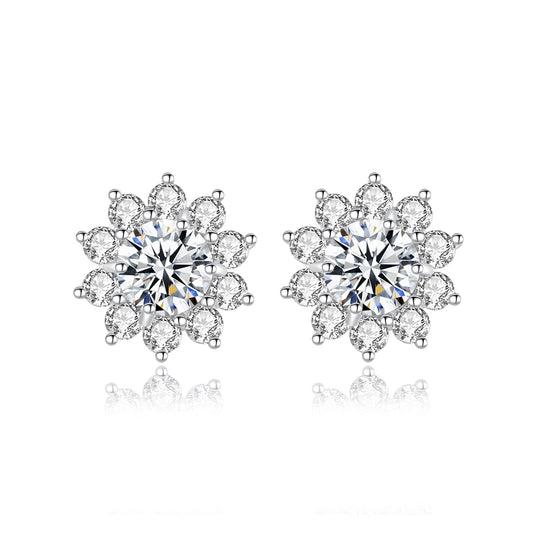 Cercei din argint eleganti floare cu moissanite cesini