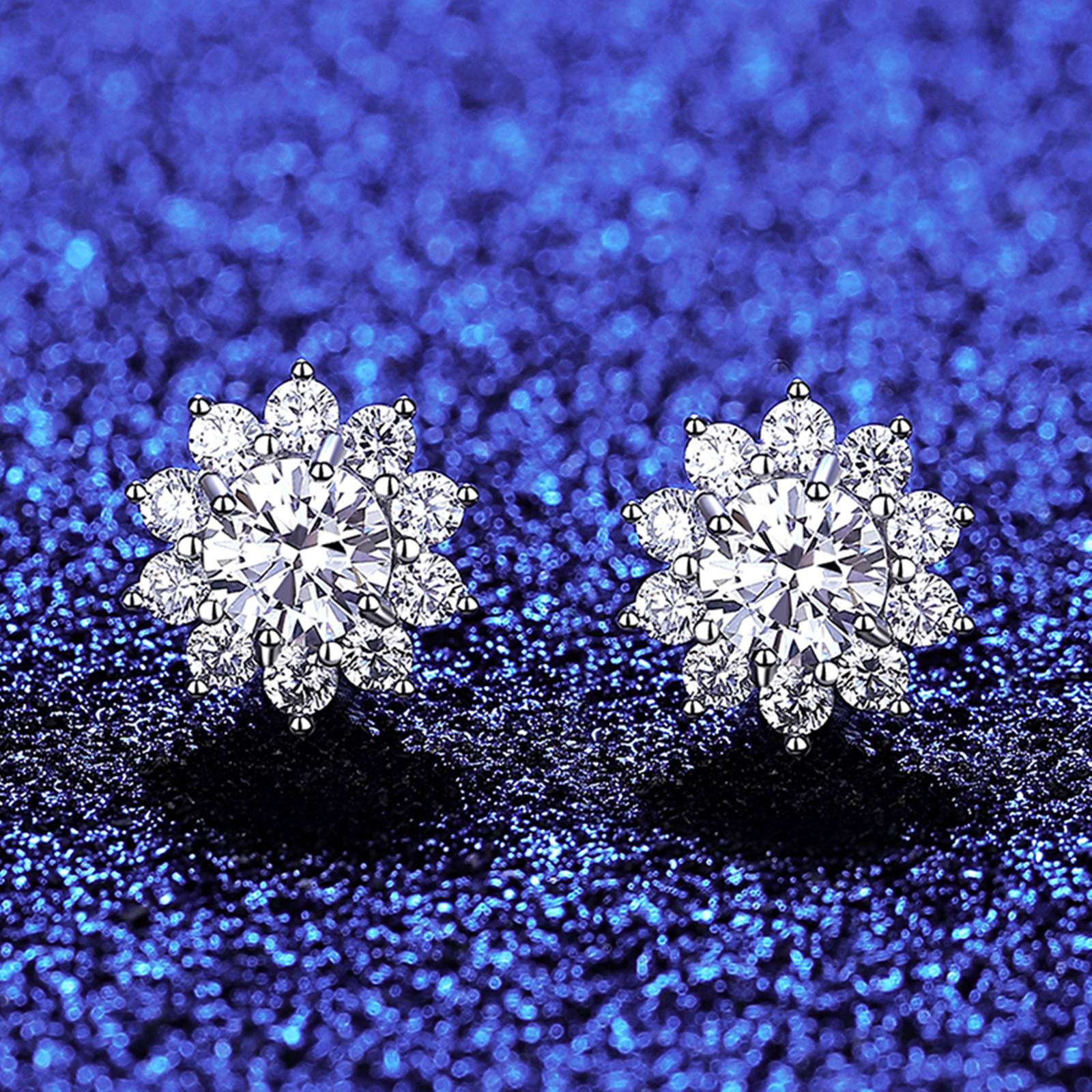 Cercei din argint eleganti floare cu moissanite cesini femei