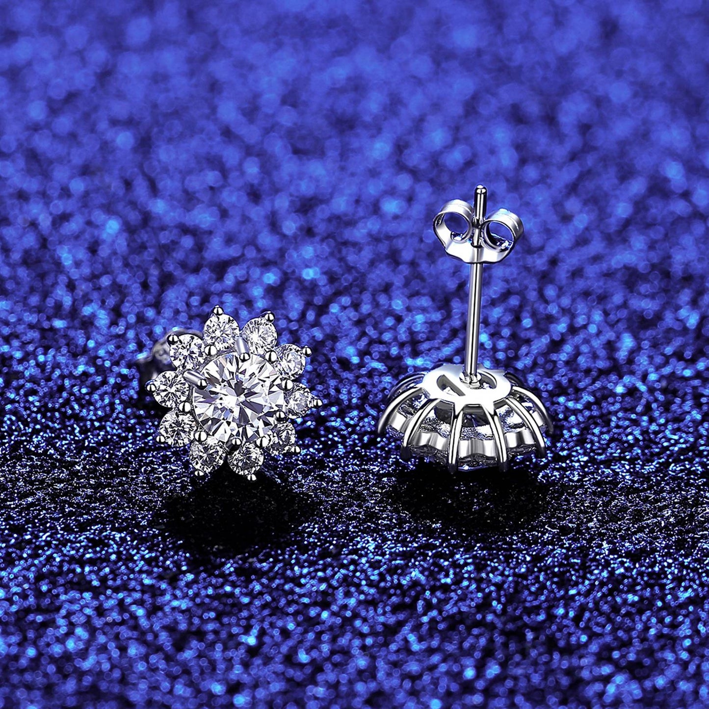 Cercei din argint eleganti floare cu moissanite cesini dama