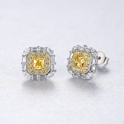 Set din argint elegant patrat colier si cercei cu citrin si cristale zirconiu cesini cercei cadou