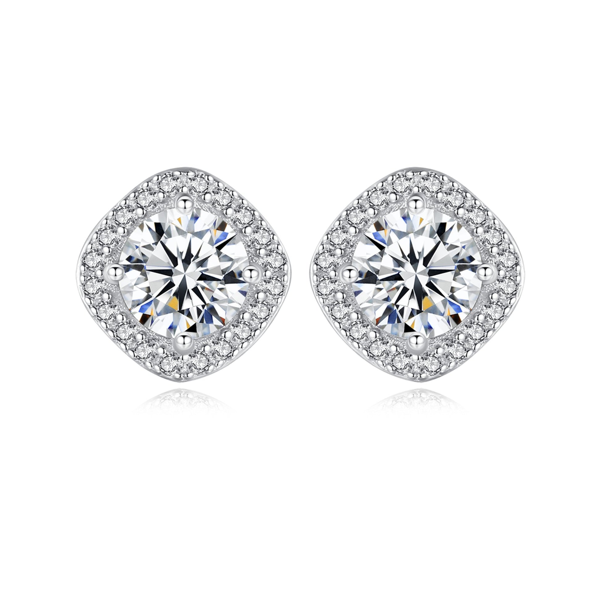 Cercei din argint eleganti patrati cu moissanite cesini