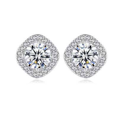 Cercei din argint eleganti patrati cu moissanite cesini