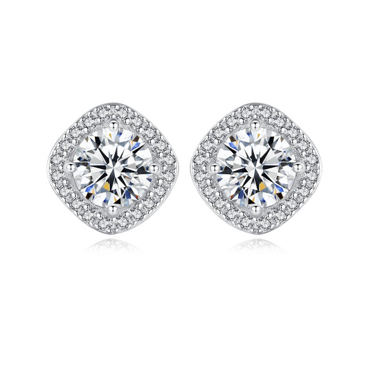 Cercei din argint eleganti patrati cu moissanite cesini