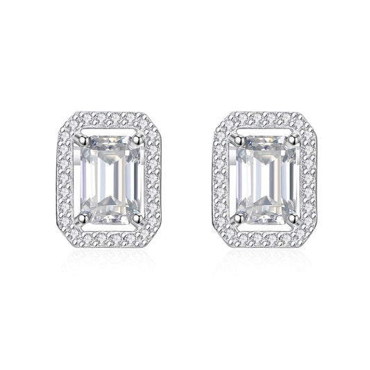 Cercei din argint eleganti rectangulari cu moissanite cesini
