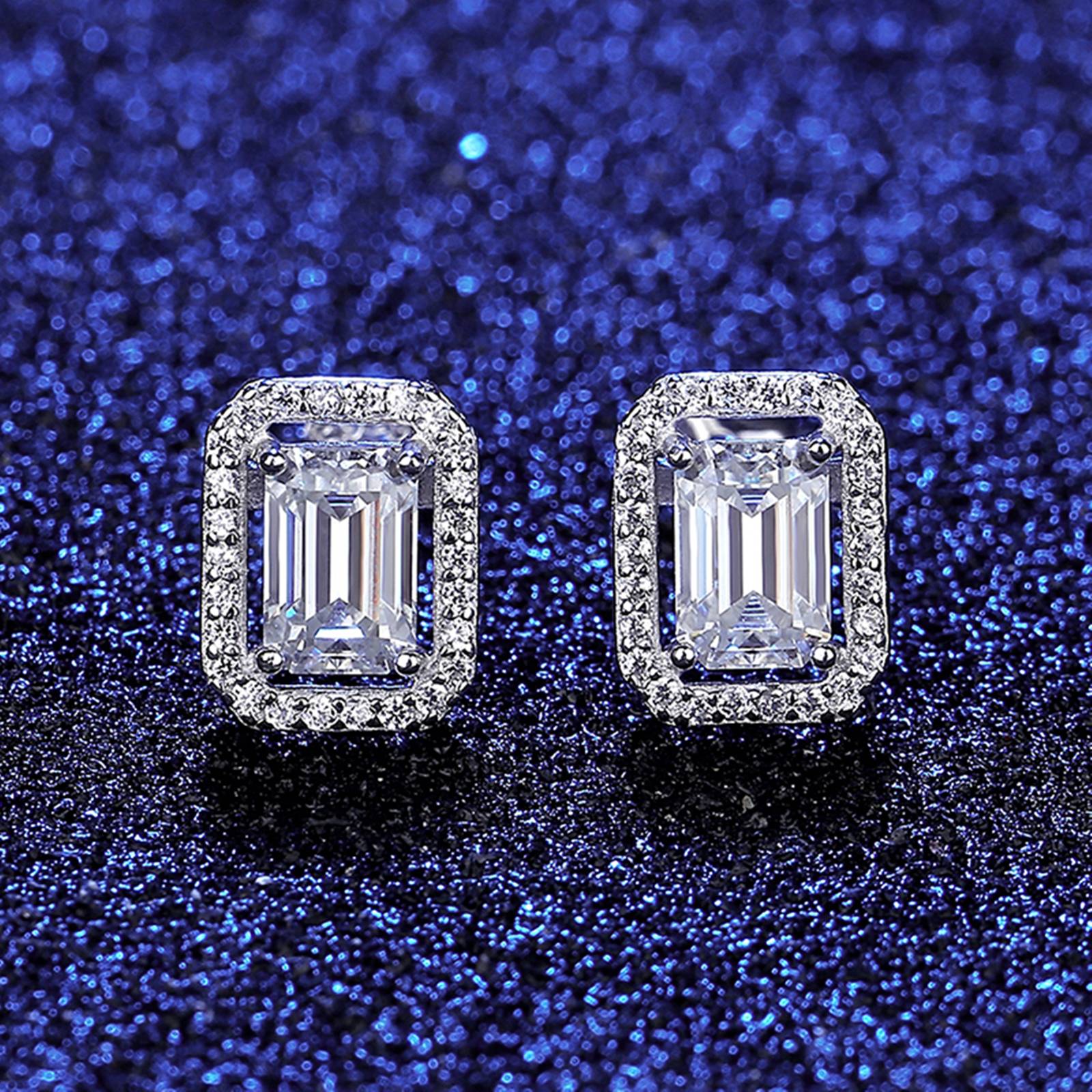 Cercei din argint eleganti rectangulari cu moissanite cesini femei