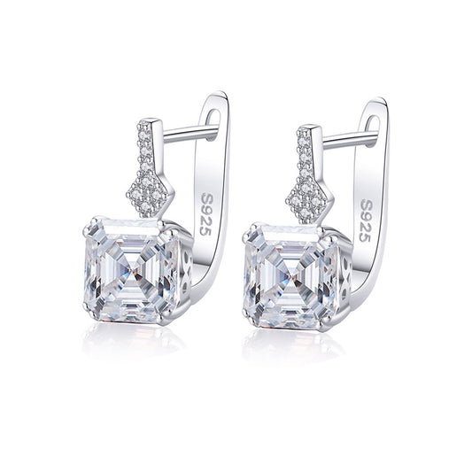 Cercei din argint eleganti patrati cu morganit si cristale zirconiu cesini