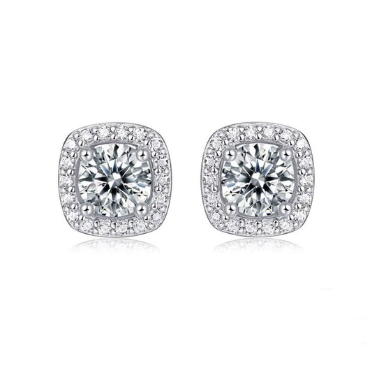 Cercei din argint eleganti patrati cu cristale zirconiu cesini