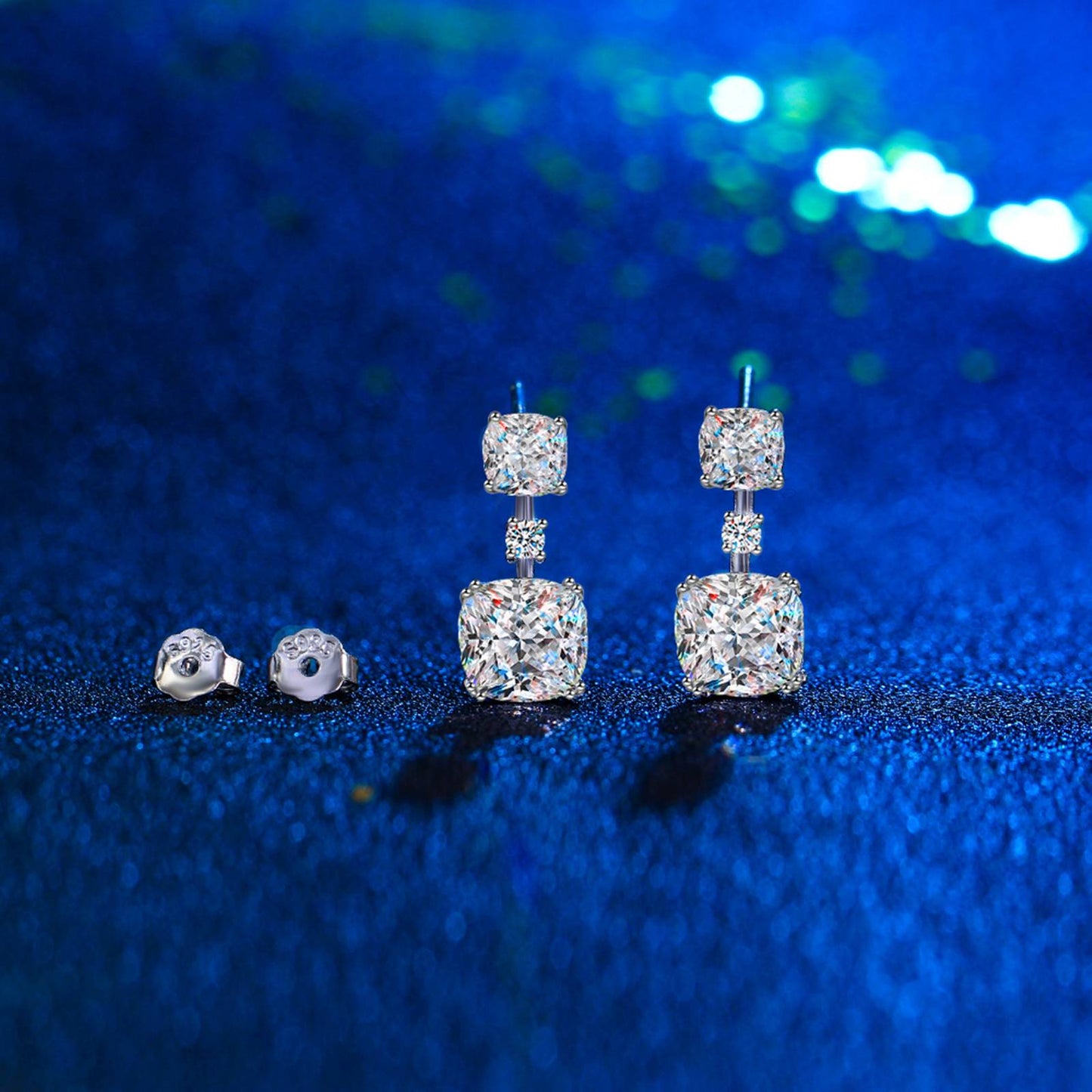 Cercei din argint eleganti patrati cu cristale zirconiu cesini cadou