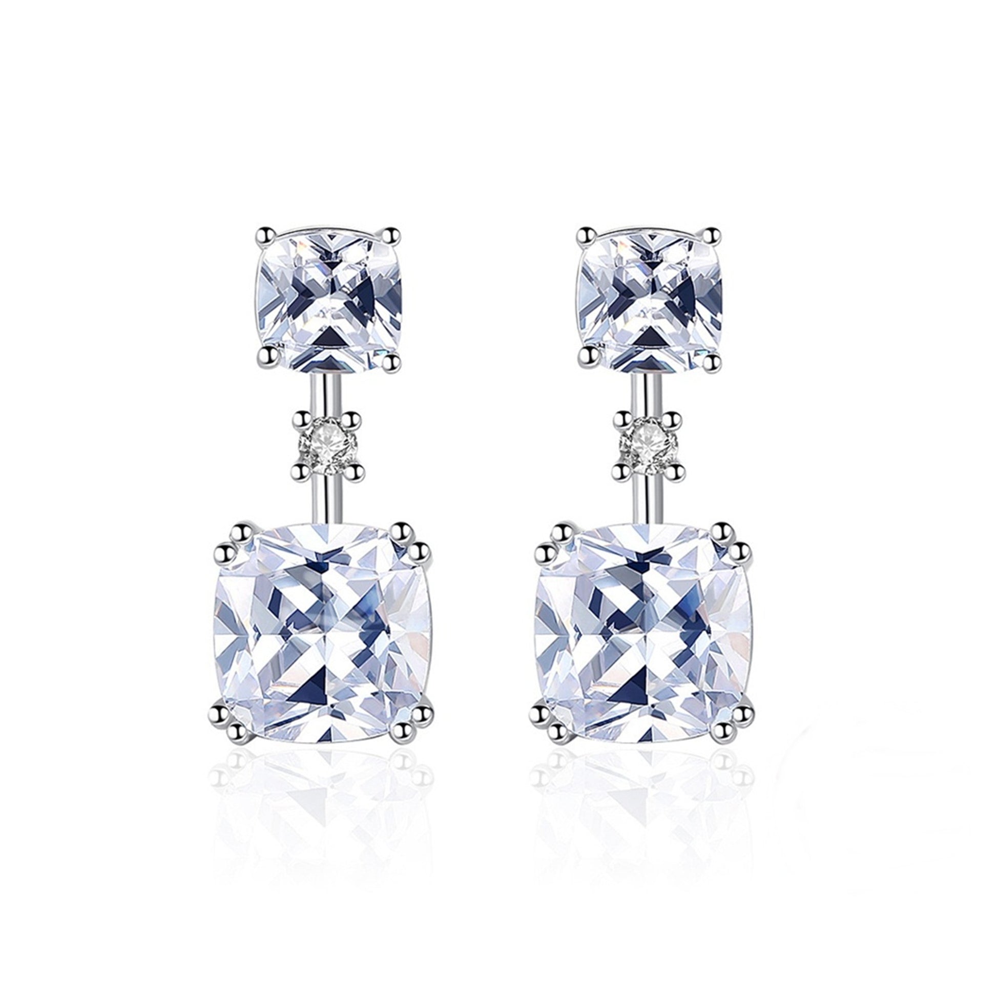 Cercei din argint eleganti patrati cu cristale zirconiu cesini