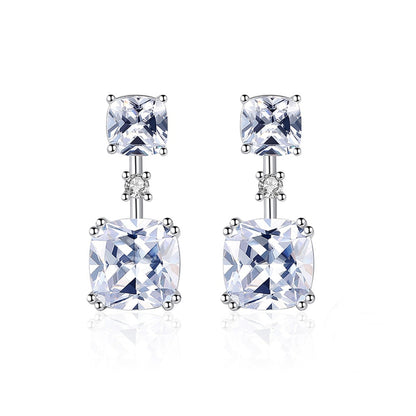 Cercei din argint eleganti patrati cu cristale zirconiu cesini