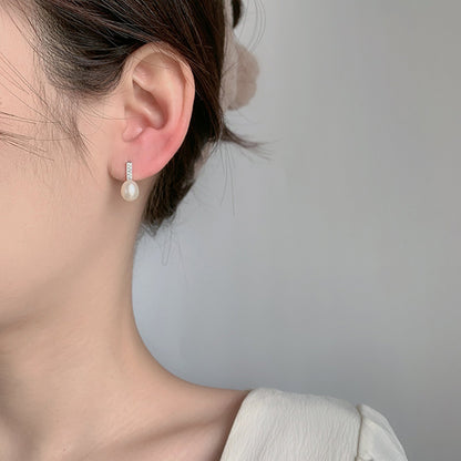 Cercei din argint eleganti cu perle naturale si cristale zirconiu cesini femei