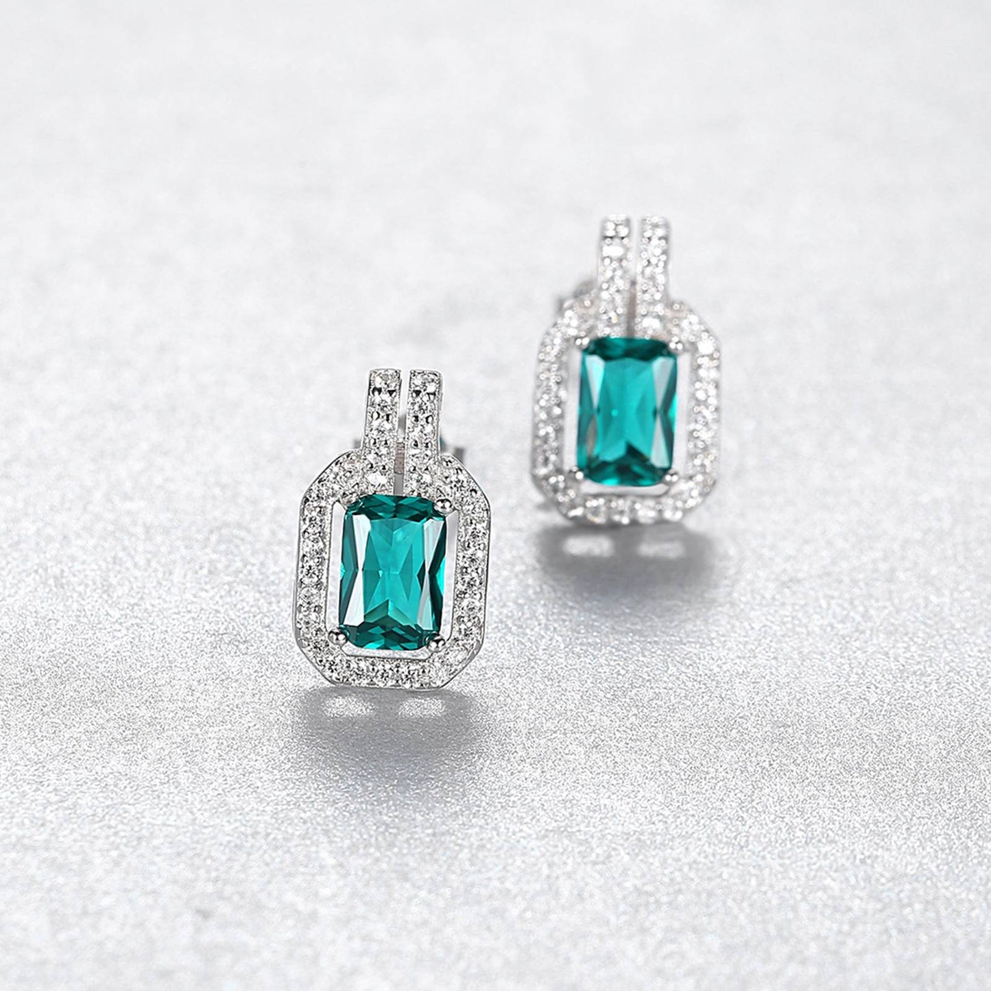 Set din argint elegant rectangular colier si cercei cu smarald verde si cristale zirconiu cesini cercei cadou