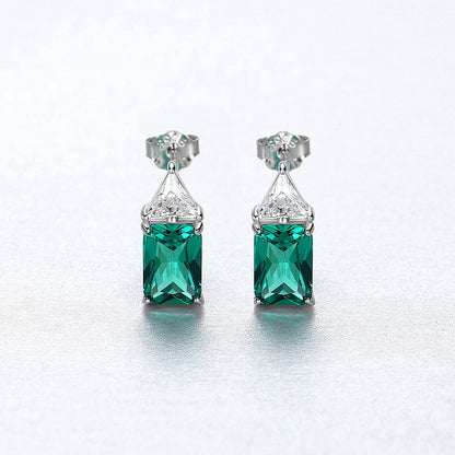 Set din argint elegant rectangular colier si cercei cu smarald verde si cristale zirconiu cesini cercei cadou