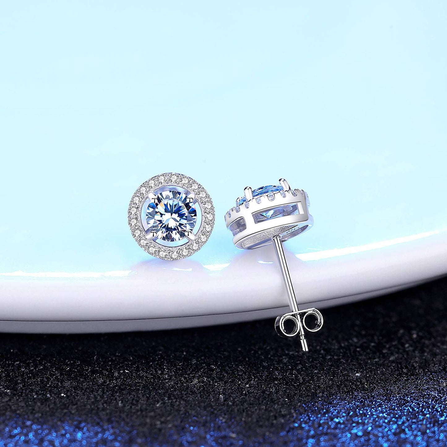 Cercei din argint rotunzi eleganti cu moissanite cesini femei