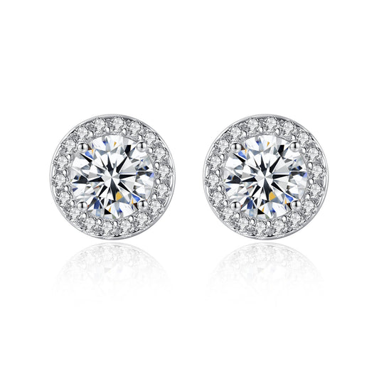 Cercei din argint eleganti rotunzi cu moissanite cesini