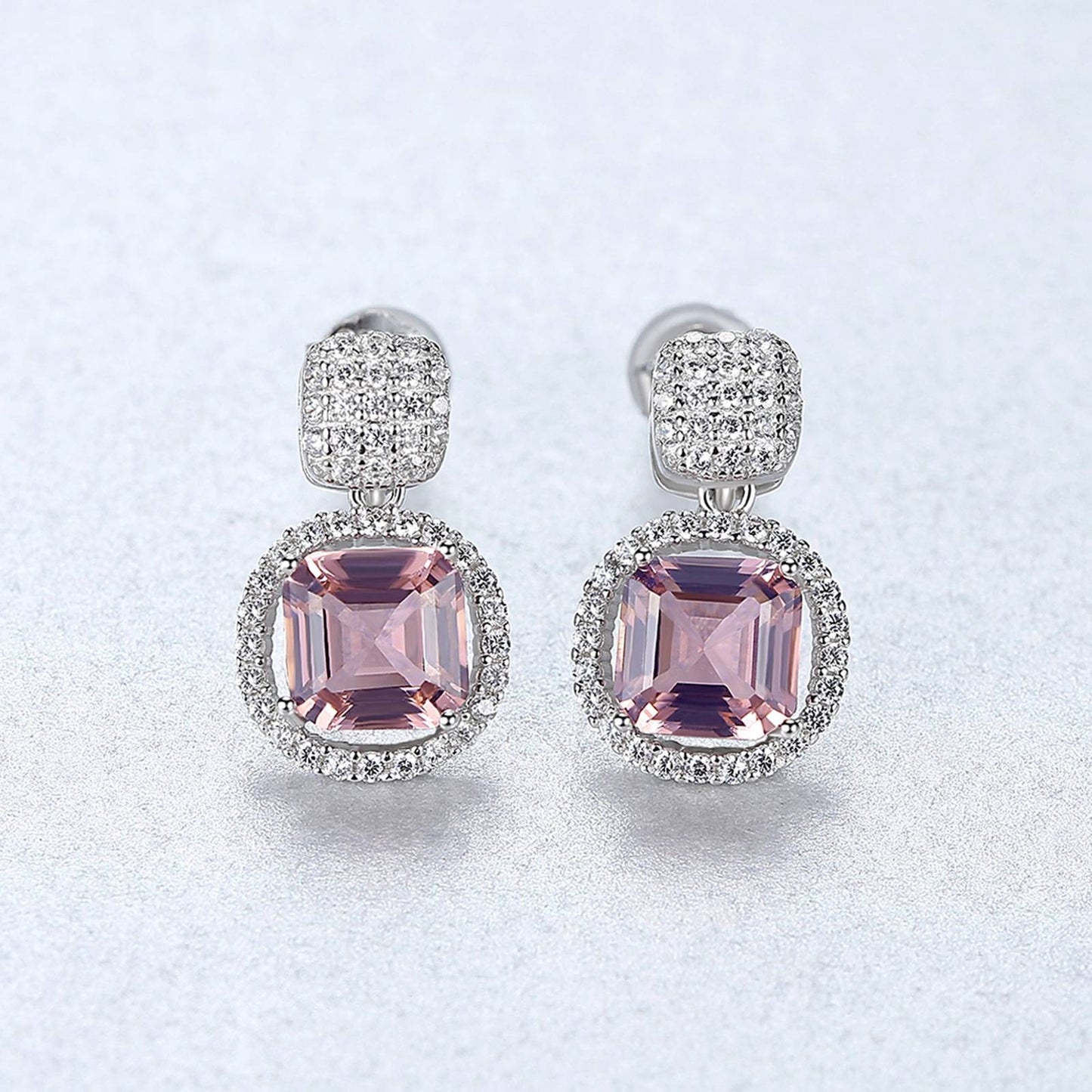 Set din argint elegant rotund colier si cercei cu morganit si cristale zirconiu cesini cercei cadou