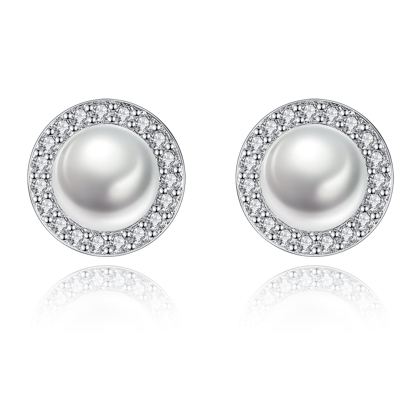 Cercei din argint eleganti rotunzi cu perle naturale si cristale zirconiu cesini