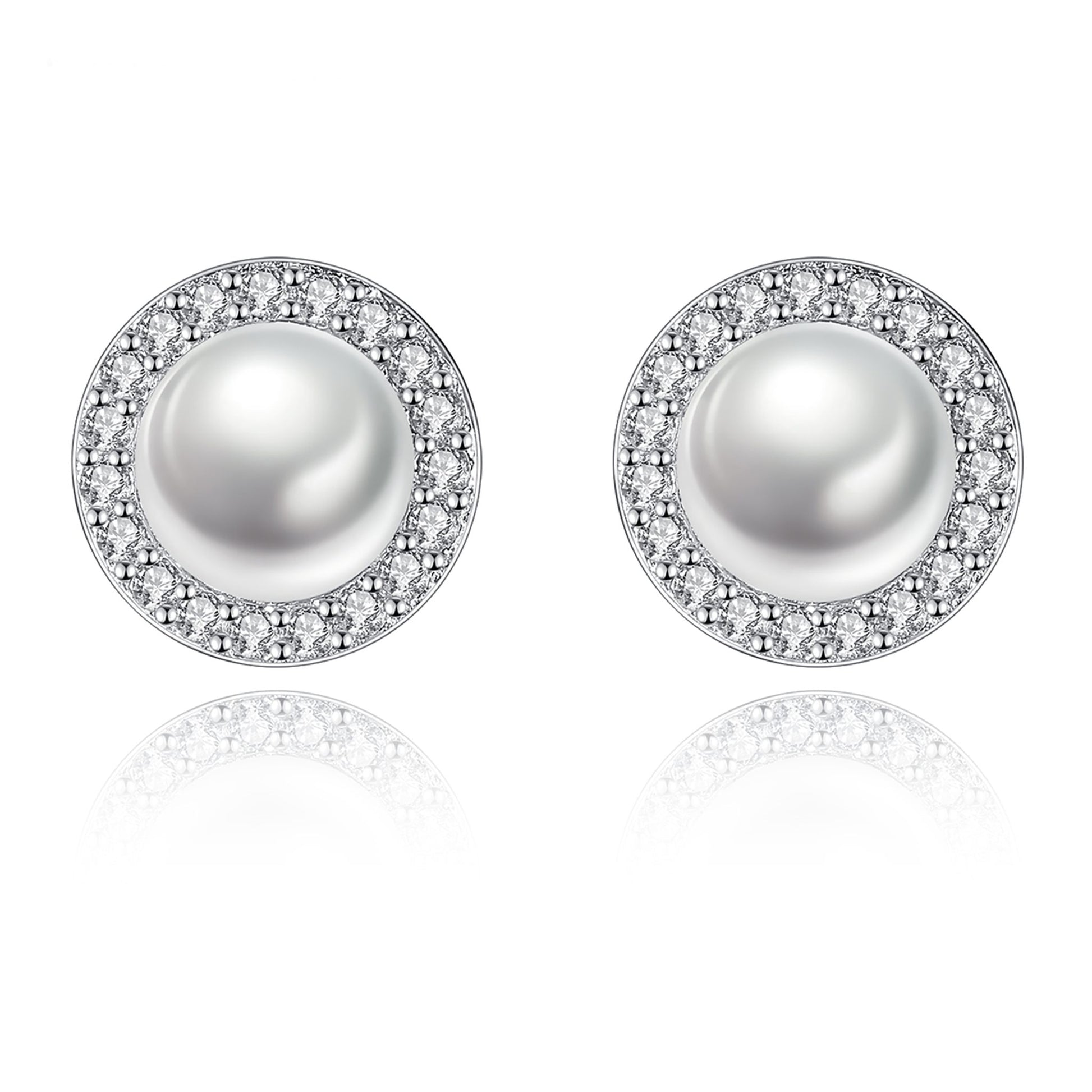 Cercei din argint eleganti rotunzi cu perle naturale si cristale zirconiu cesini