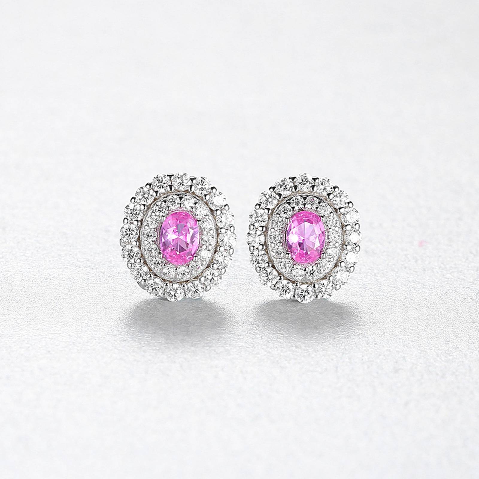 Set din argint rotund elegant colier si cercei cu safir roz si cristale zirconiu cesini cercei cadou