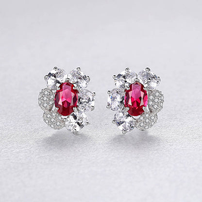Set din argint colier si cercei cu rubin rosu si zirconiu cesini cadou
