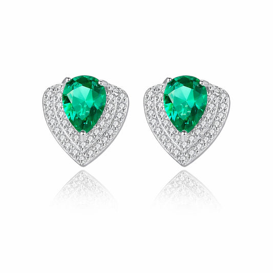 Cercei din argint eleganti cu smarald verde si cristale zirconiu cesini