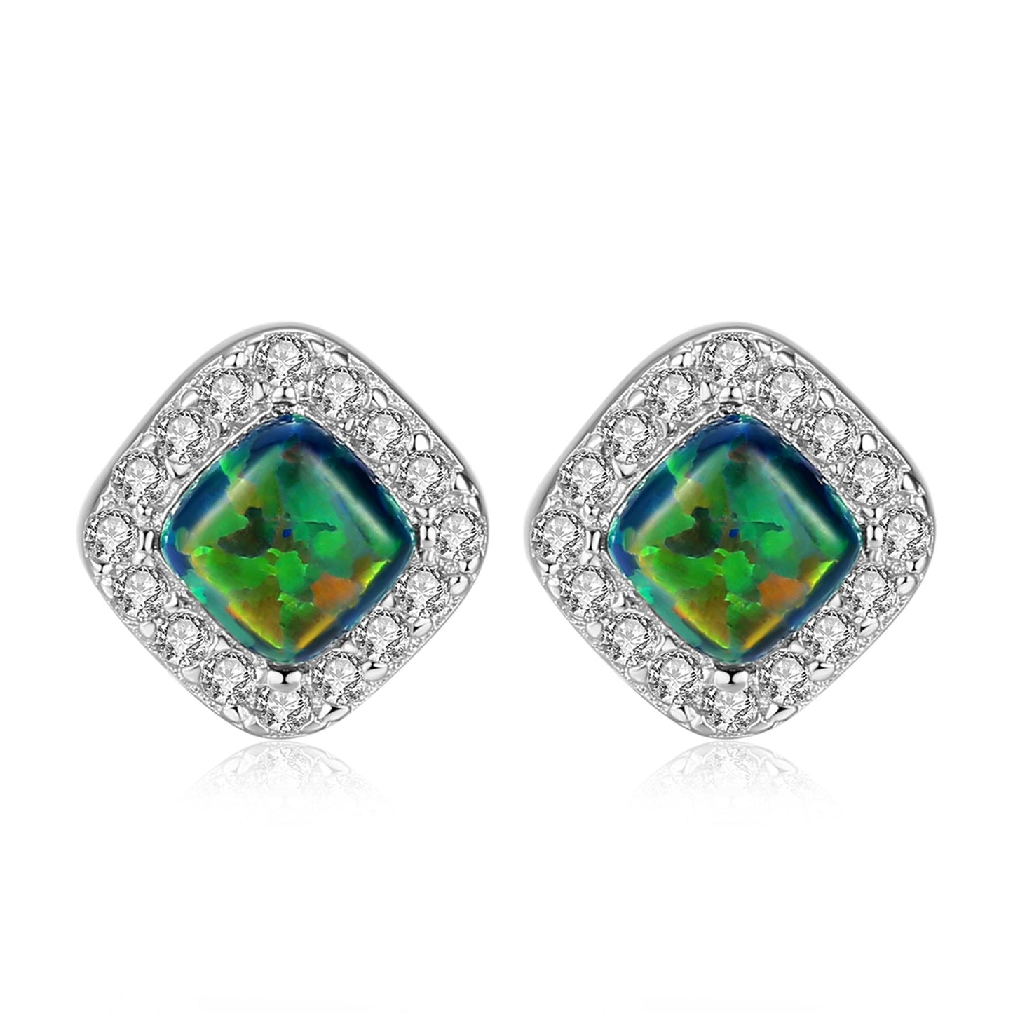 Cercei din argint geometric cu opal si cristale zirconiu cesini
