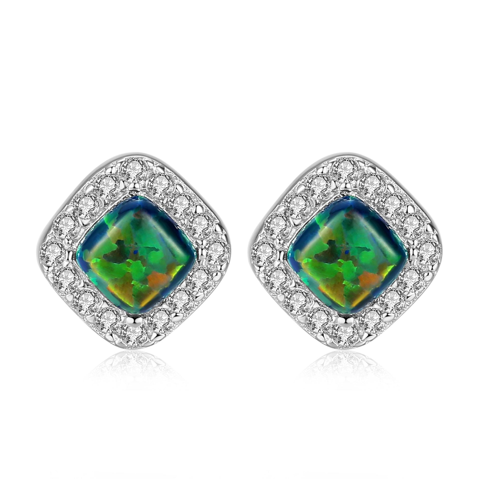 Cercei din argint geometric cu opal si cristale zirconiu cesini