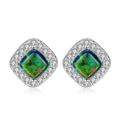 Cercei din argint geometric cu opal si cristale zirconiu cesini