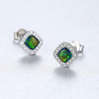 Cercei din argint geometric cu opal si cristale zirconiu cesini cadou