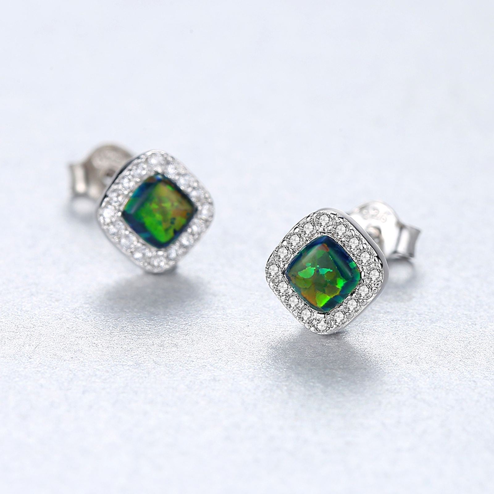 Set din argint geometric colier si cercei cu opal si zirconiu cesini cadou