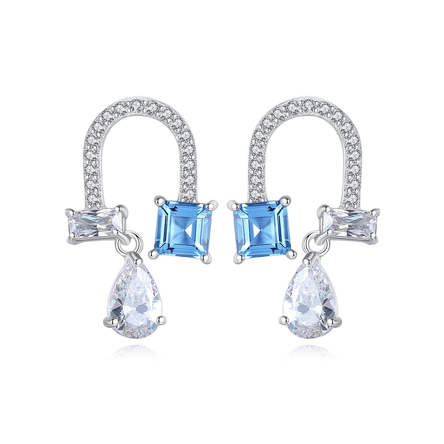 Cercei din argint eleganti cu topaz si cristale zirconiu cesini
