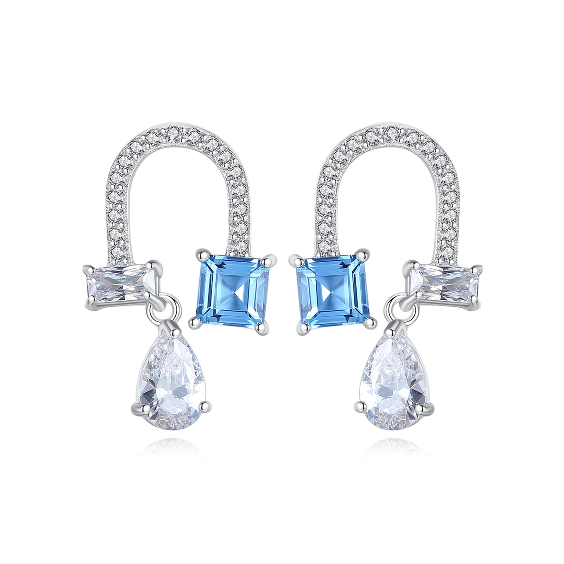 Cercei din argint eleganti cu topaz si cristale zirconiu cesini