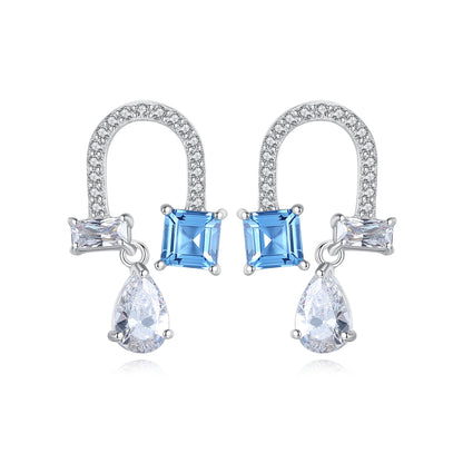 Cercei din argint eleganti cu topaz si cristale zirconiu cesini