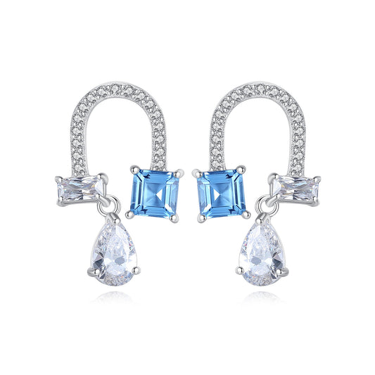 Cercei din argint eleganti cu topaz si cristale zirconiu cesini
