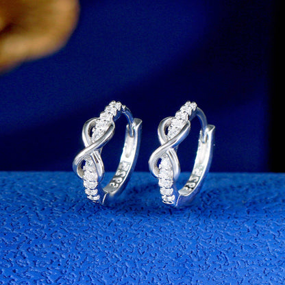 Cercei din argint rotunzi cu semnul infinitului si cristale zirconiu cesini cadou