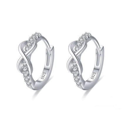 Cercei din argint rotunzi cu semnul infinitului si cristale zirconiu cesini