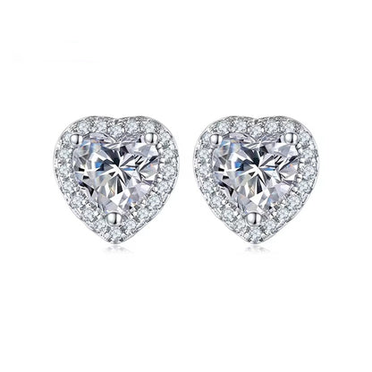 Cercei din argint cu inima si moissanite cesini