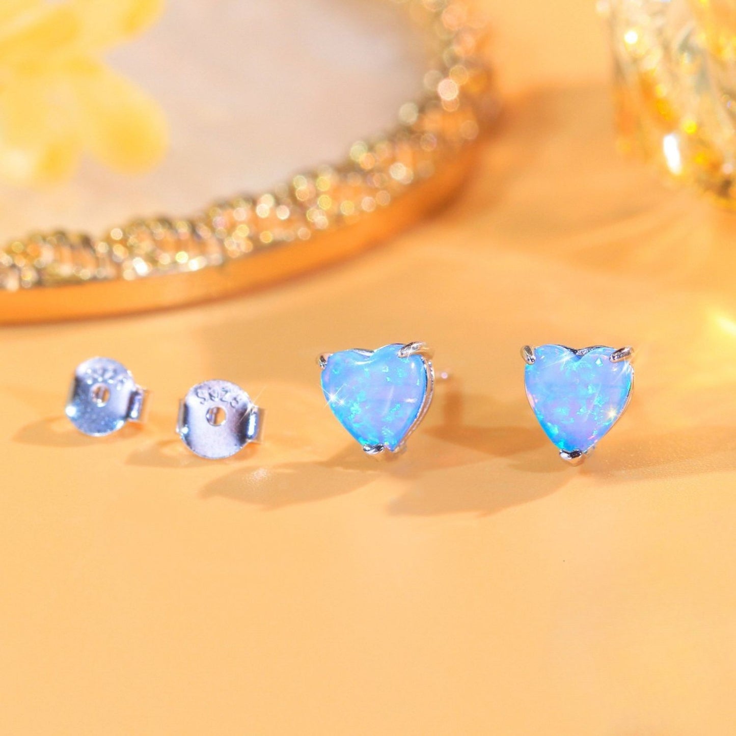 Cercei din argint inima cu opal cesini cadou