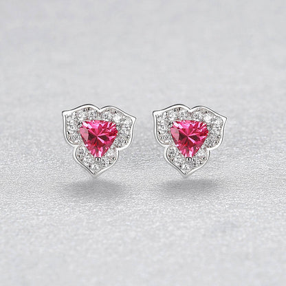 Set din argint elegant colier si cercei inima cu rubin rosu si cristale zirconiu cesini cercei cadou