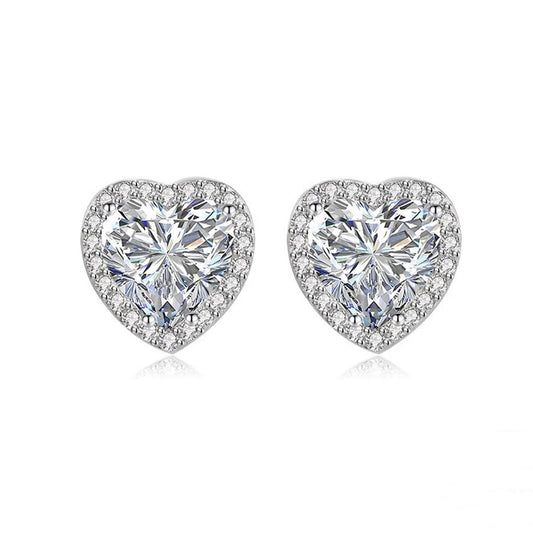 Cercei din argint inima cu zirconiu cesini